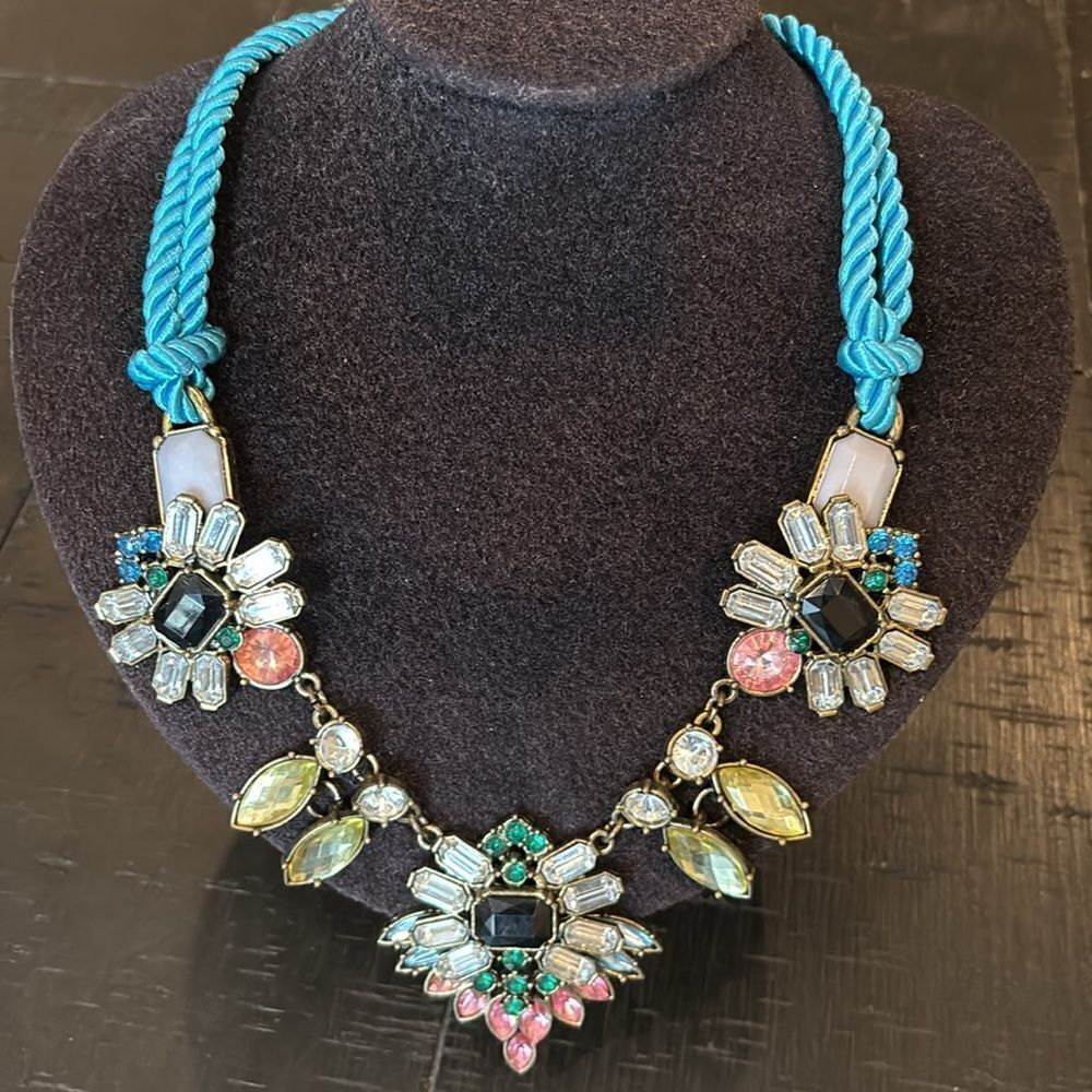 H&M Rhinestone Blue Multicolour Rhinestone Studded Rope Necklace Spring - Picture 3 of 13
